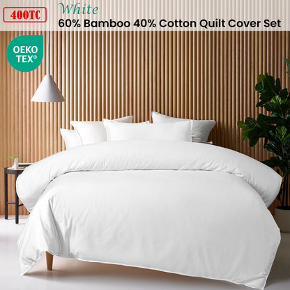 Accessorize White 400TC White Bamboo Cotton Double Stitched Quilt Cover Set Single-Home &amp; Garden &gt; Bedding &gt; Bed Sheets-PEROZ Accessories