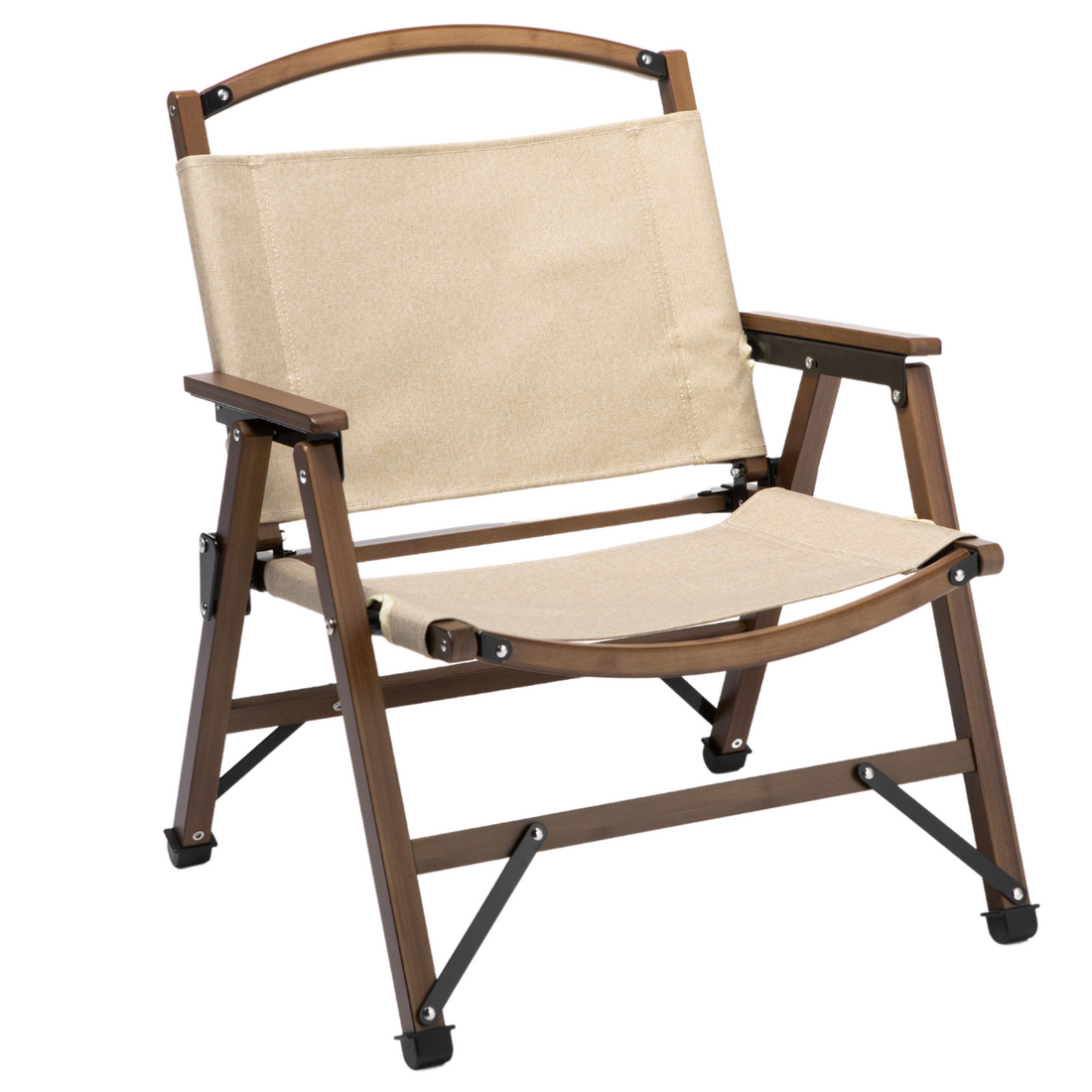 Bamboo Canvas Foldable Outdoor Camping Chair Wooden Travel Picnic Park - Khaki/Beige-Outdoor Recreation &gt; Camping &gt; Camp Furniture-PEROZ Accessories