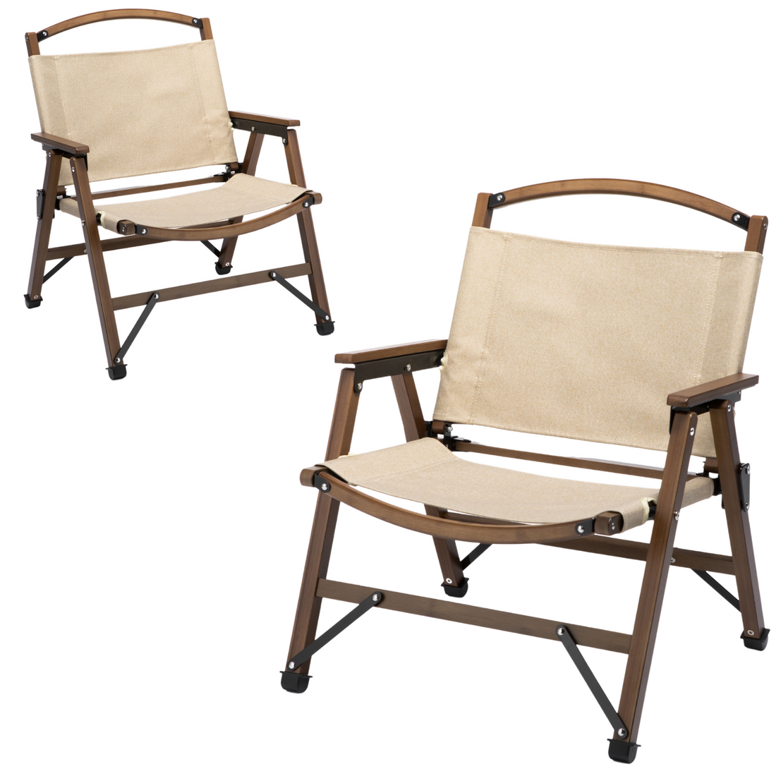 2x Bamboo Foldable Outdoor Camping Chair Wooden Travel Picnic Park Folding - Khaki/Beige-Outdoor Recreation &gt; Camping &gt; Camp Furniture-PEROZ Accessories