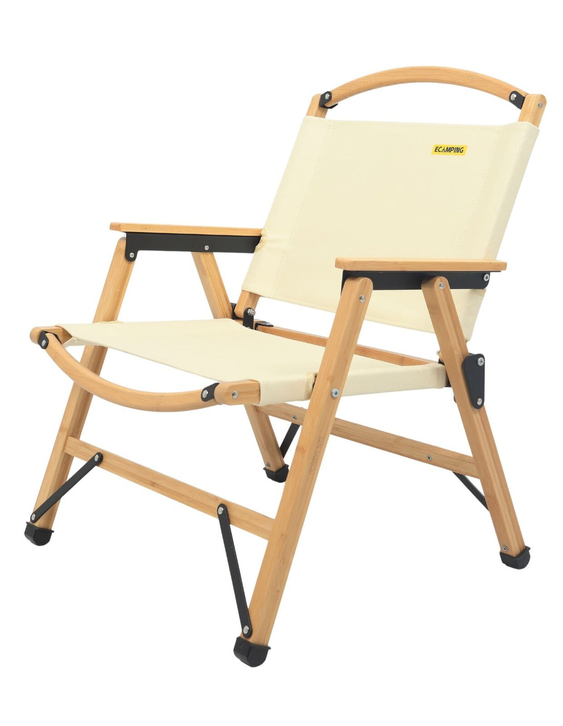 Bamboo Canvas Foldable Outdoor Camping Chair Wooden Travel Picnic Park - Khaki/Beige-Outdoor Recreation &gt; Camping &gt; Camp Furniture-PEROZ Accessories