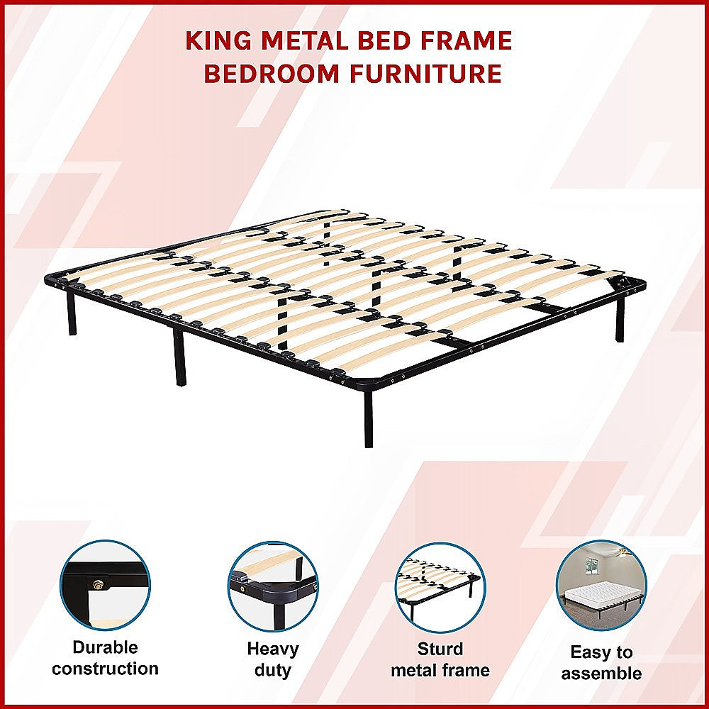 King Metal Bed Frame - Bedroom Furniture-Furniture &gt; Bedroom &gt; Beds &amp; Bed Frames-PEROZ Accessories