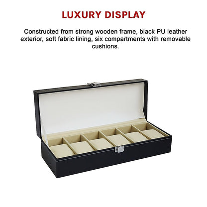 6 Slot Mens Watch Display Case Box Black PU Leather-Watch Accessories-PEROZ Accessories