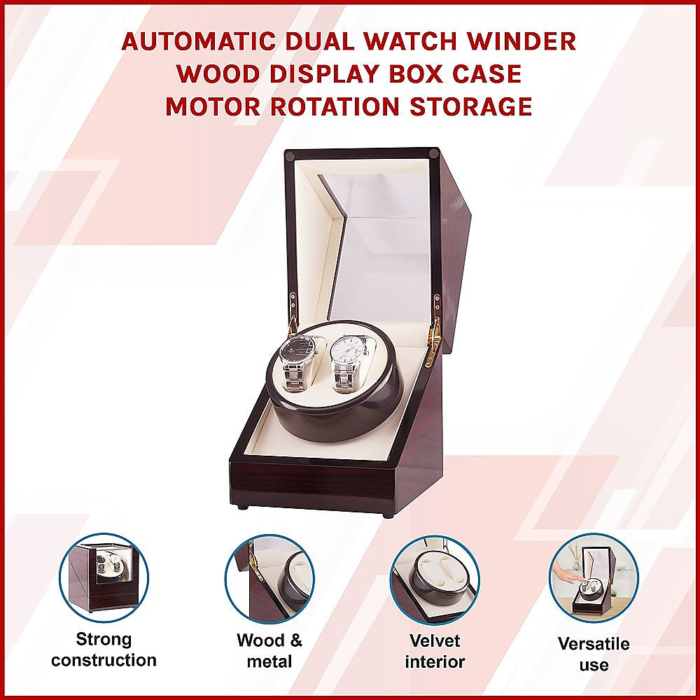 Automatic Dual Watch Winder Wood Display Box Case Motor Rotation Storage-Watch Accessories-PEROZ Accessories