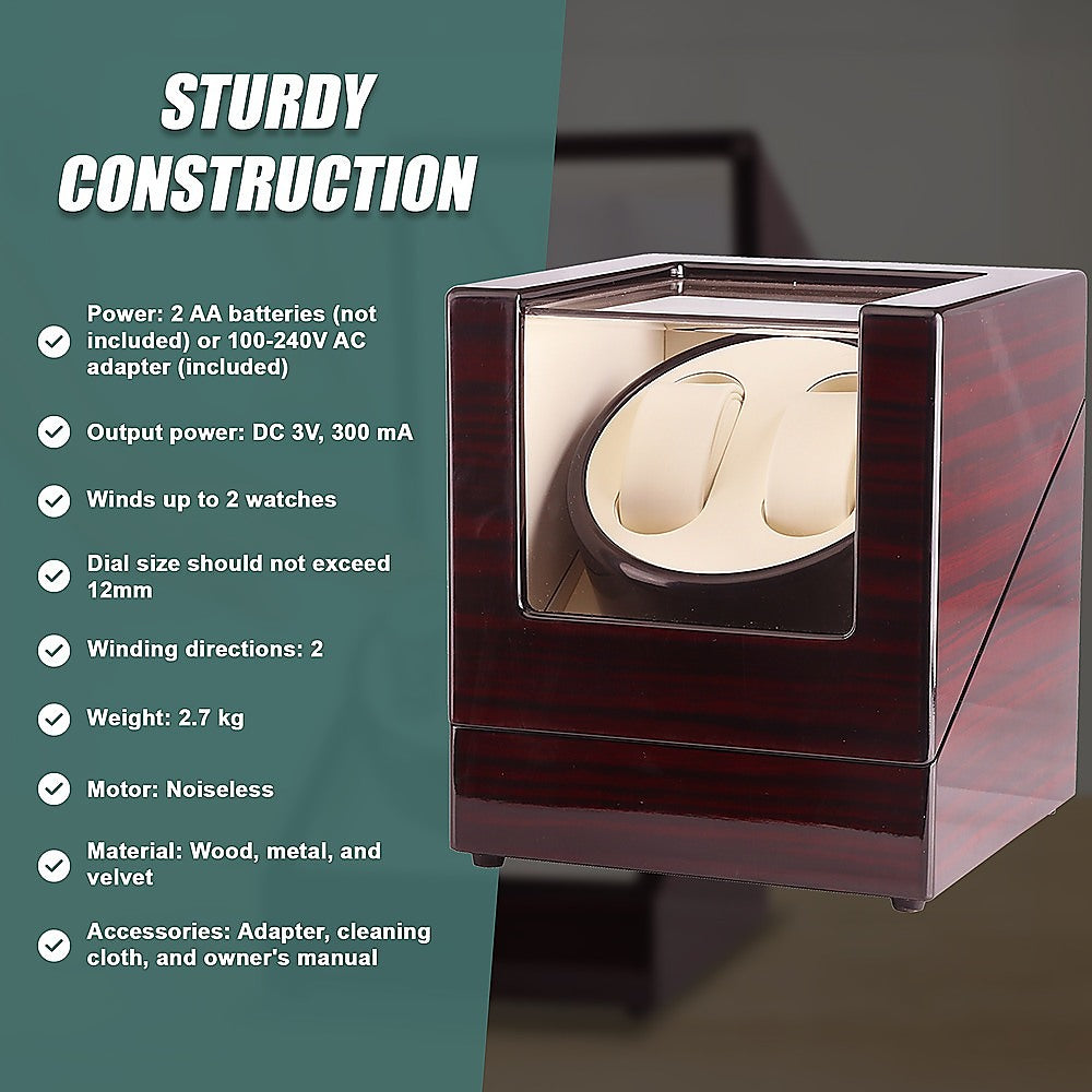 Automatic Dual Watch Winder Wood Display Box Case Motor Rotation Storage-Watch Accessories-PEROZ Accessories