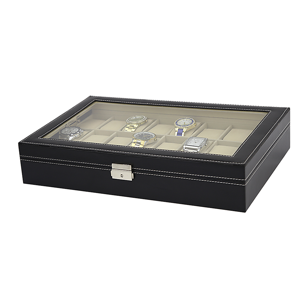 Watch Box - 24 Slot Luxury Display Case With Framed Glass Lid-Watch Accessories-PEROZ Accessories