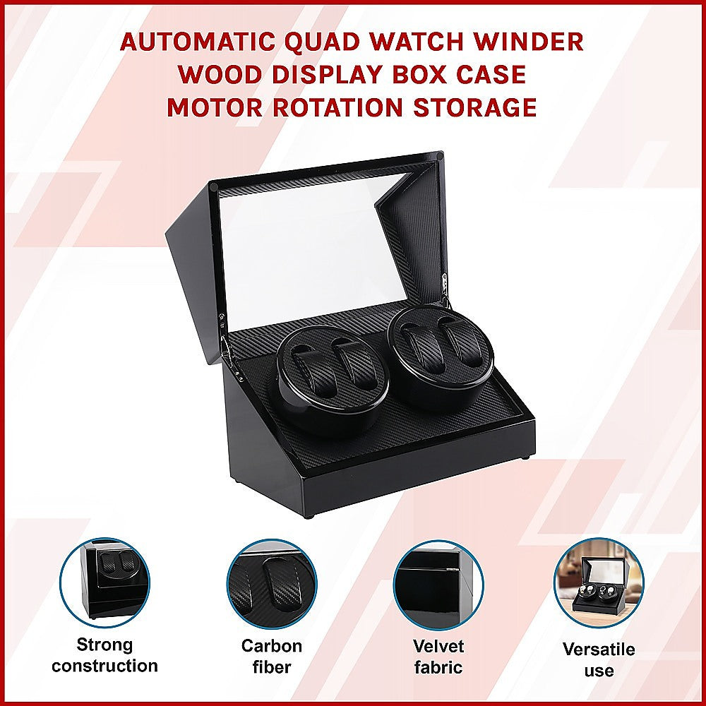 Automatic Quad Watch Winder Wood Display Box Case Motor Rotation Storage-Watch Accessories-PEROZ Accessories