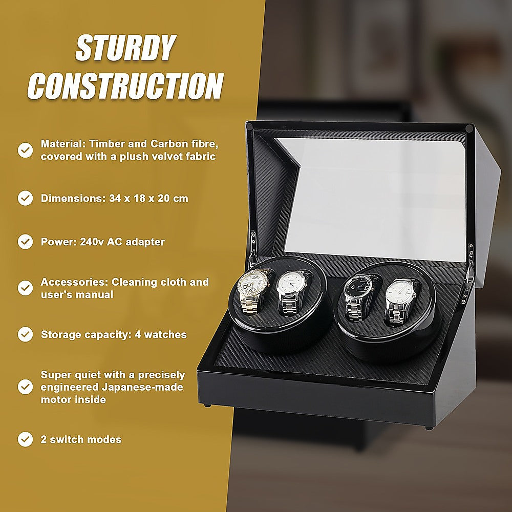 Automatic Quad Watch Winder Wood Display Box Case Motor Rotation Storage-Watch Accessories-PEROZ Accessories