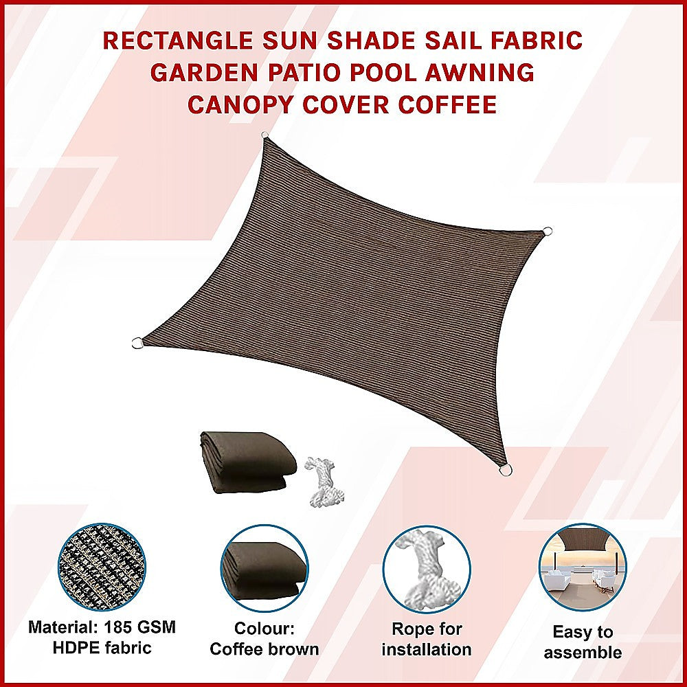 Rectangle Sun Shade Sail Fabric Garden Patio Pool Awning Canopy Cover Coffee-Home &amp; Garden &gt; Shading &gt; Canopies &amp; Gazebos-PEROZ Accessories