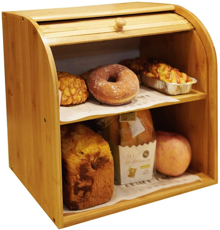 Bamboo Bread Storage Box - 2 Compartment Sections-Home &amp; Garden &gt; Kitchenware &gt; Food Storage-PEROZ Accessories