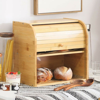 Bamboo Bread Storage Box - 2 Compartment Sections-Home &amp; Garden &gt; Kitchenware &gt; Food Storage-PEROZ Accessories