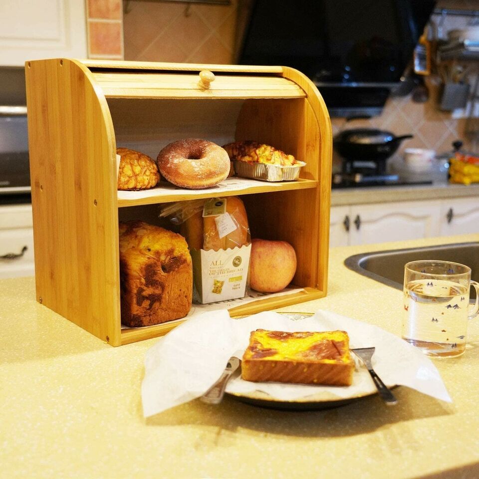 Bamboo Bread Storage Box - 2 Compartment Sections-Home &amp; Garden &gt; Kitchenware &gt; Food Storage-PEROZ Accessories