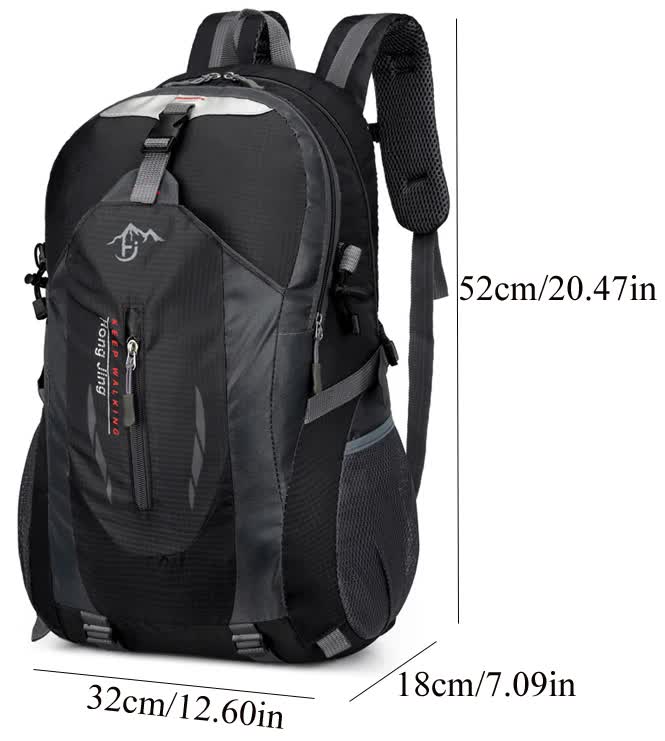 Black Lightweight Hiking Backpack - Waterproof Outdoor Travel &amp; Camping Bag with Multi-Compartment Design-Home &amp; Garden &gt; Travel &gt; Backpacks-PEROZ Accessories