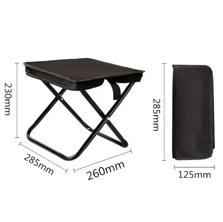 Black Outdoor Folding Stool with Carrying Handle - Portable Camping Seat, Fishing Chair, Collapsible Zipper Stool for Outdoors, Queueing, and More-Furniture &gt; Outdoor &gt; Outdoor Chairs-PEROZ Accessories