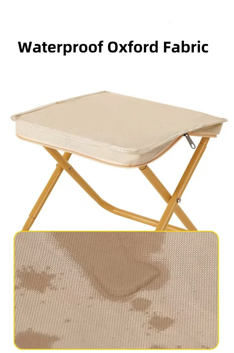 Beige Outdoor Folding Stool with Carrying Handle - Portable Camping Seat, Fishing Chair, Collapsible Zipper Stool for Outdoors, Queueing, and More-Furniture &gt; Outdoor &gt; Outdoor Chairs-PEROZ Accessories