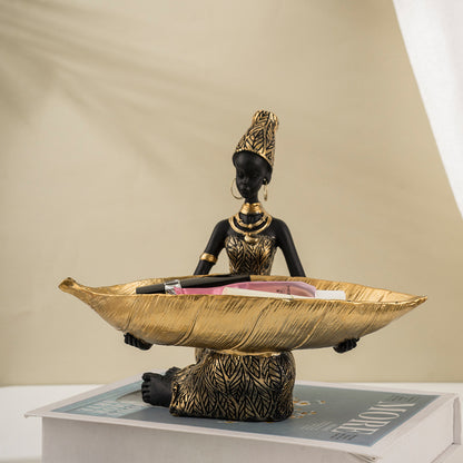 Elegant African Woman Resin Tray - Unique Home Decor and Storage Organizer-Home &amp; Garden &gt; Decor &gt; Vases &amp; Table Decor-PEROZ Accessories