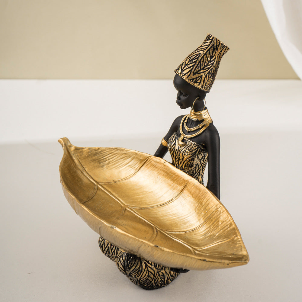 Elegant African Woman Resin Tray - Unique Home Decor and Storage Organizer-Home &amp; Garden &gt; Decor &gt; Vases &amp; Table Decor-PEROZ Accessories