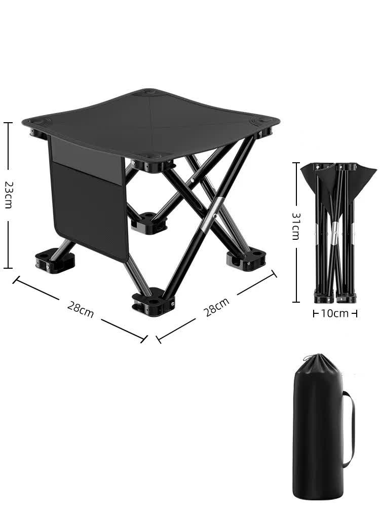 23*28cm Black Outdoor Folding Stool - Lightweight Portable Picnic Chair, Fishing Chair, Camping Seat, and Collapsible Bench for Outdoor Activities-Furniture &gt; Outdoor &gt; Outdoor Chairs-PEROZ Accessories