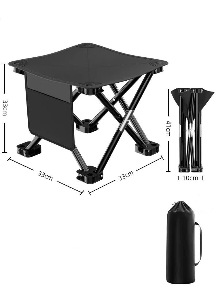 33*32cm Black Outdoor Folding Stool - Lightweight Portable Picnic Chair, Fishing Chair, Camping Seat, and Collapsible Bench for Outdoor Activities-Furniture &gt; Outdoor &gt; Outdoor Chairs-PEROZ Accessories