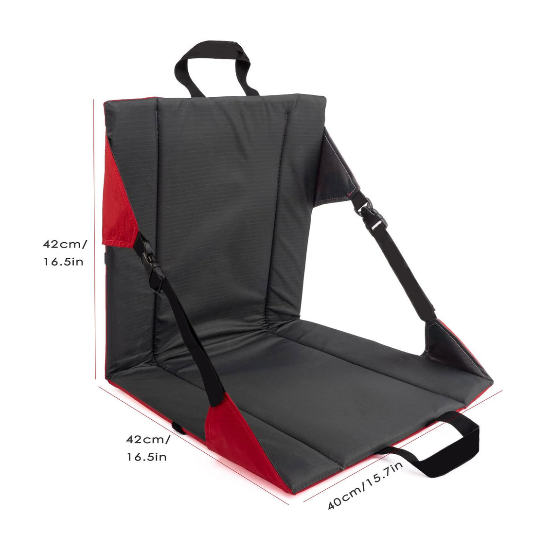 Black And Red Portable Outdoor Camping Seat Pad with Backrest, Foldable &amp; Waterproof Concert Cushion, 600D Oxford Fabric, Ideal for Hiking &amp; Picnics-Furniture &gt; Outdoor &gt; Outdoor Chairs-PEROZ Accessories