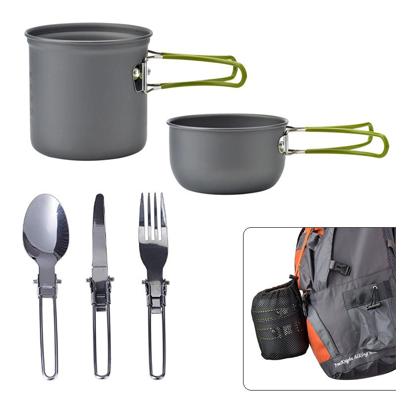 Green And Grey Compact Outdoor Camping Cookware Set with 410 Stainless Steel Utensils-Furniture &gt; Outdoor &gt; Outdoor Dining Sets-PEROZ Accessories