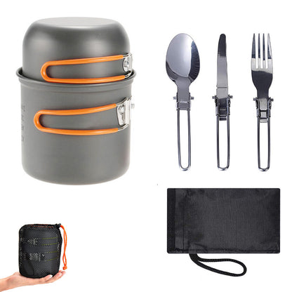 Orange And Grey Compact Outdoor Camping Cookware Set with 410 Stainless Steel Utensils-Furniture &gt; Outdoor &gt; Outdoor Dining Sets-PEROZ Accessories