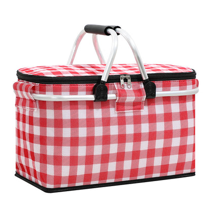 Insulated Picnic Basket with Aluminum Frame - Portable Collapsible Cooler Bag 18L 40*20*23cm(Red plaid)-Outdoor Recreation &gt; Camping &gt; Camping Appliances-PEROZ Accessories