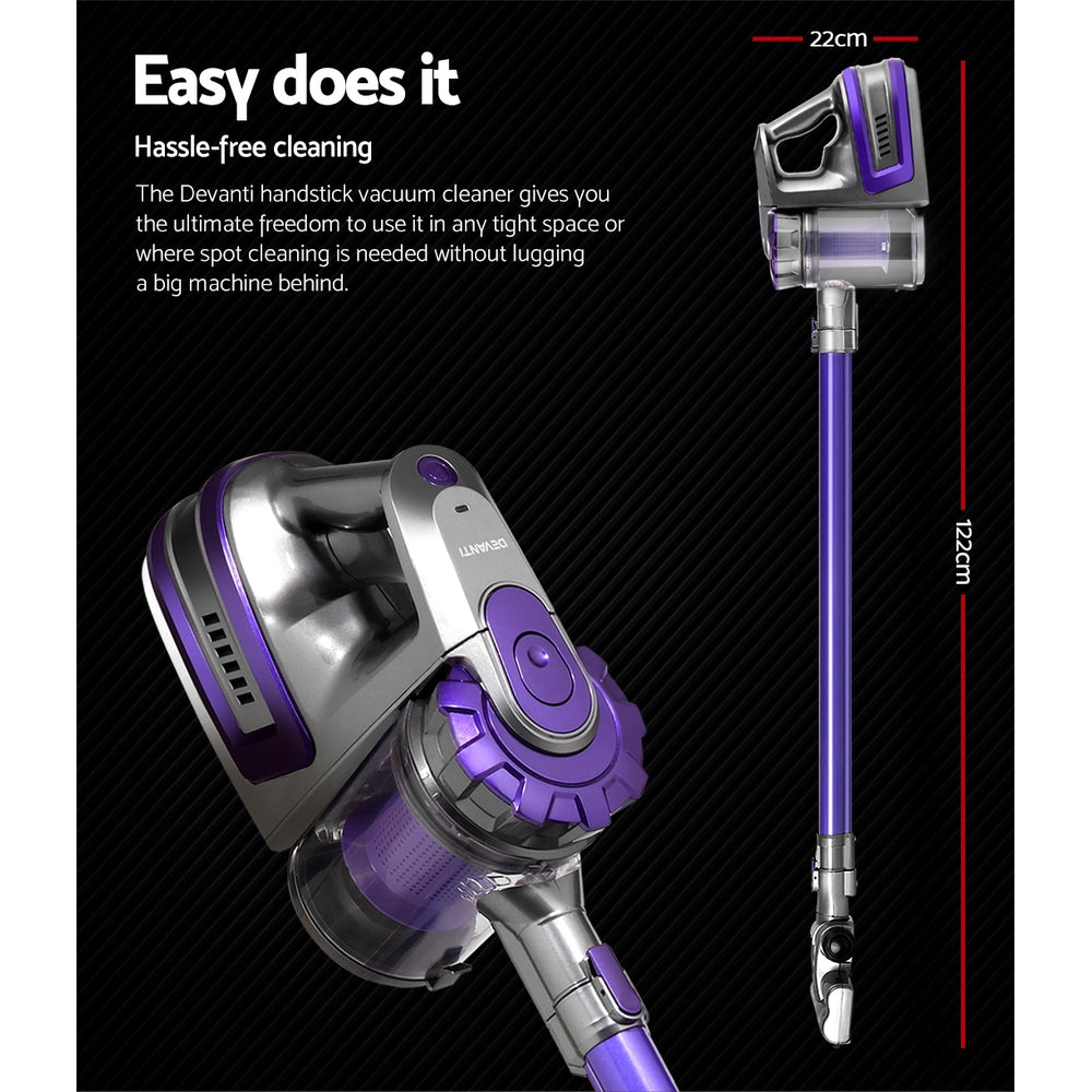 Devanti Stick Vacuum Cleaner Bagless Cordless 150W Purple-Vacuum Cleaners-PEROZ Accessories