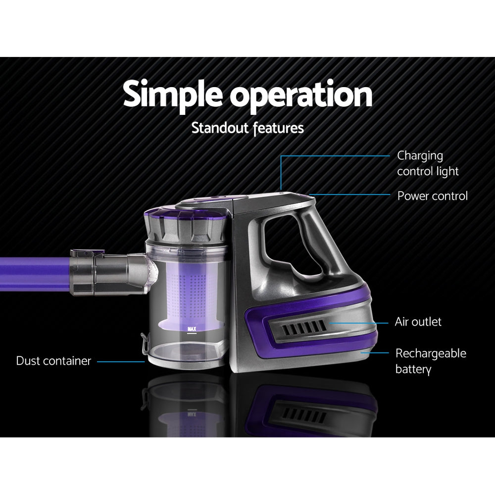 Devanti Stick Vacuum Cleaner Bagless Cordless 150W Purple-Vacuum Cleaners-PEROZ Accessories