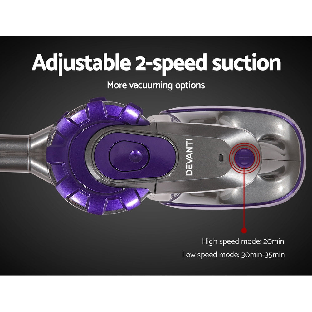 Devanti Stick Vacuum Cleaner Cordless Roller Brush 150W Purple-Vacuum Cleaners-PEROZ Accessories