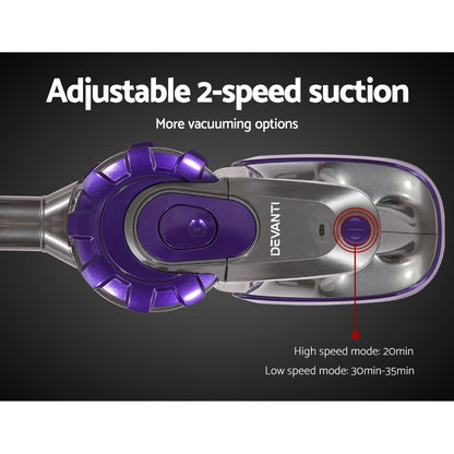 Devanti Stick Vacuum Cleaner Cordless Roller Brush 150W Purple-Vacuum Cleaners-PEROZ Accessories