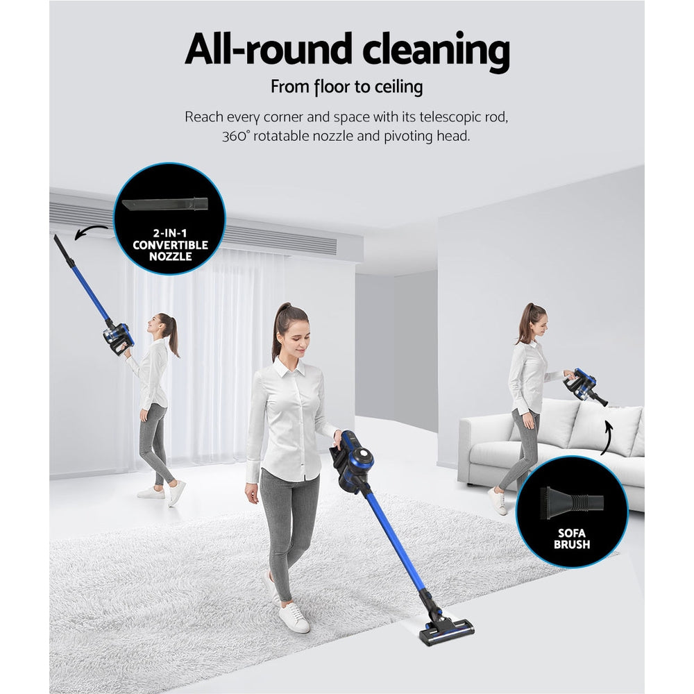 Devanti Stick Vacuum Cleaner Brushless Cordless 250W Blue-Vacuum Cleaners-PEROZ Accessories