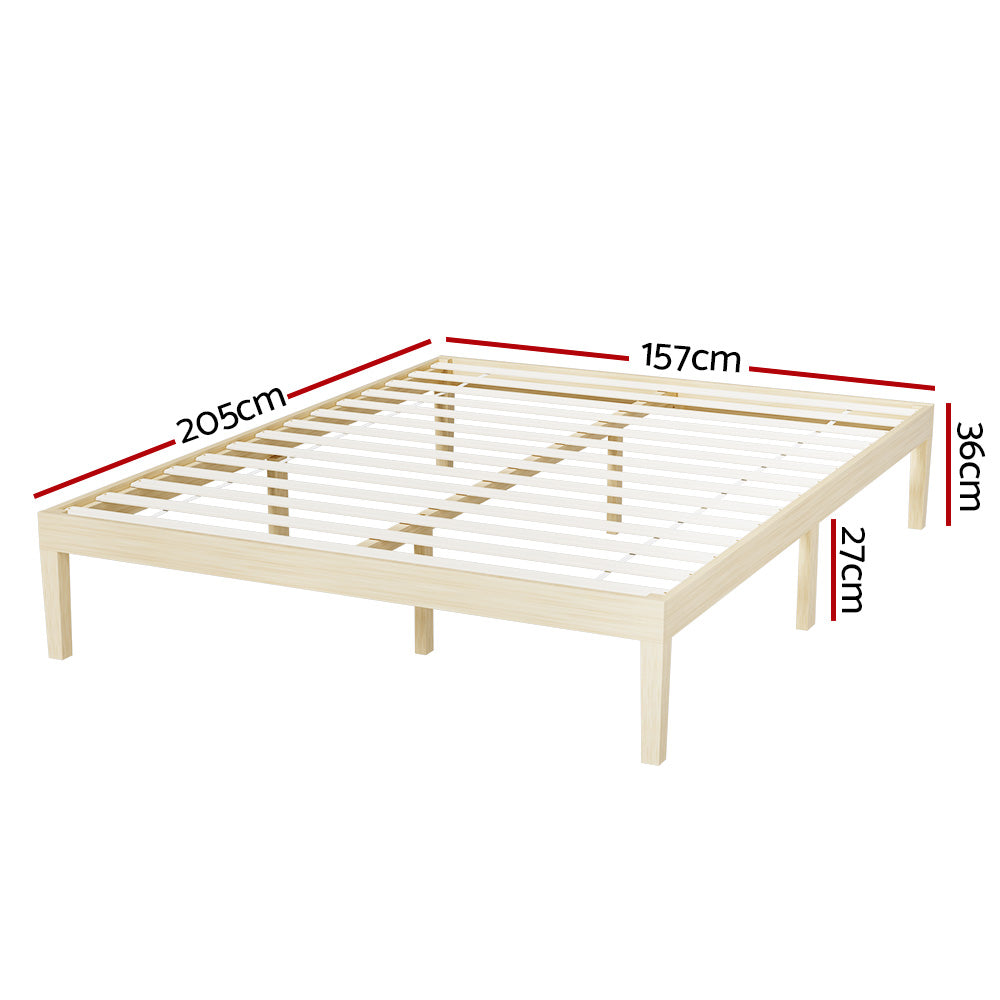 Artiss Bed Frame Queen Size Wooden Base Mattress Platform Timber Pine BRUNO-Furniture &gt; Bedroom-PEROZ Accessories