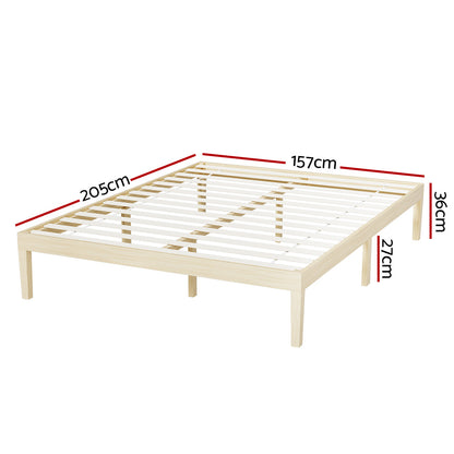 Artiss Bed Frame Queen Size Wooden Base Mattress Platform Timber Pine BRUNO-Furniture &gt; Bedroom-PEROZ Accessories