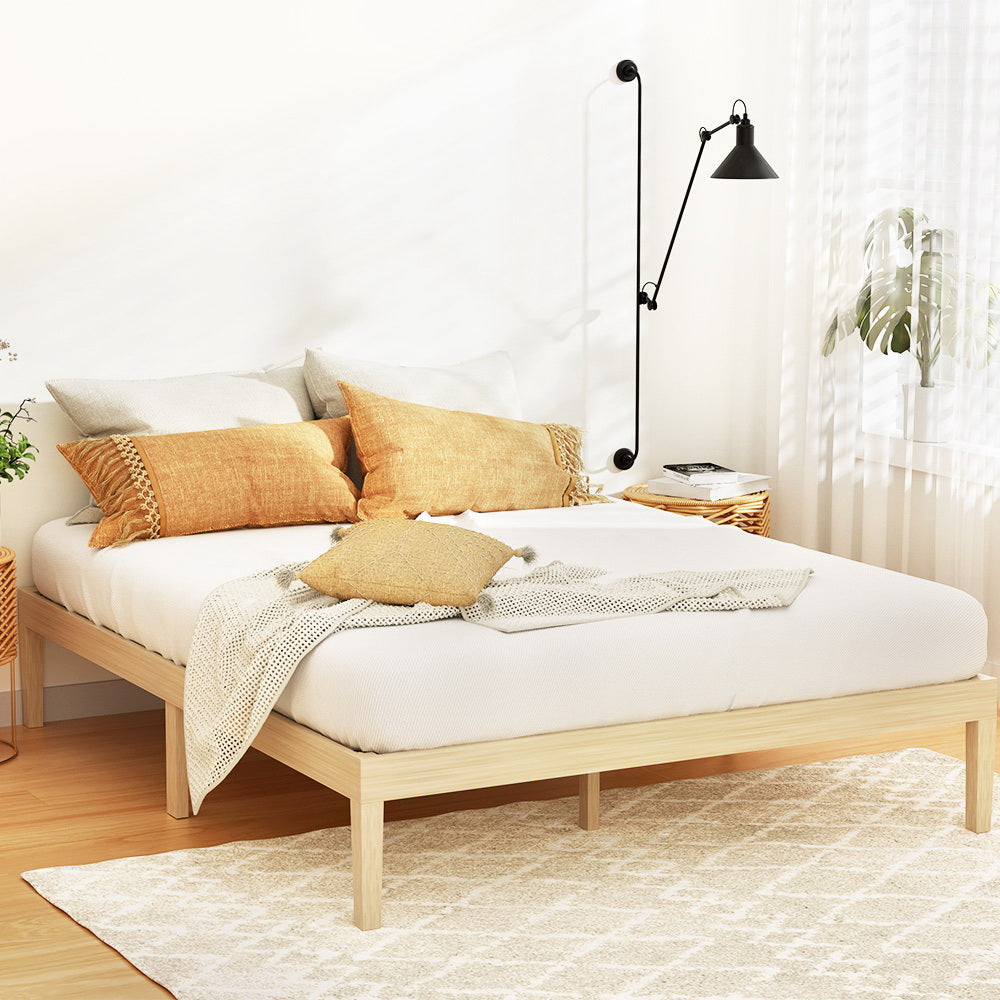 Artiss Bed Frame Queen Size Wooden Base Mattress Platform Timber Pine BRUNO-Furniture &gt; Bedroom-PEROZ Accessories