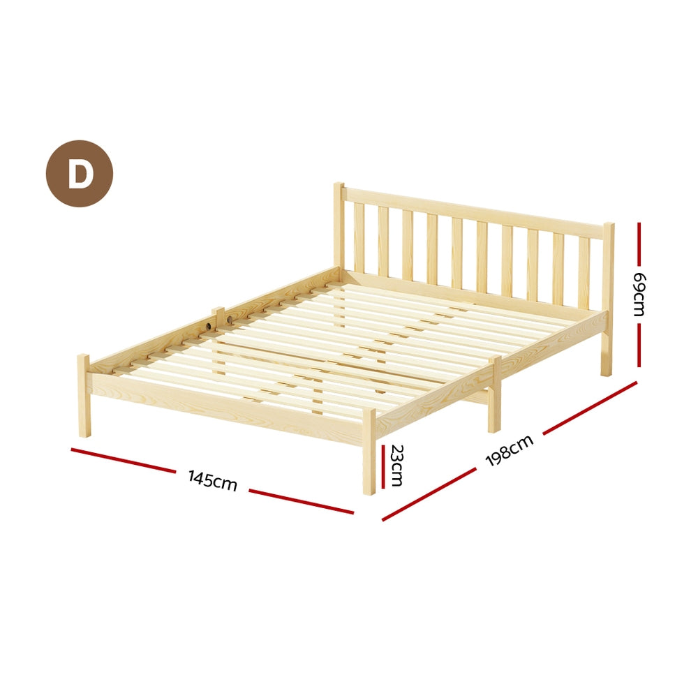 Artiss Bed Frame Wooden Double Size Bed Base Pine Timber Mattress Foundation Oak-Bed Frames-PEROZ Accessories