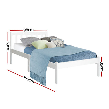 Single Size Wooden Bed Frame - White-Bed Frames-PEROZ Accessories