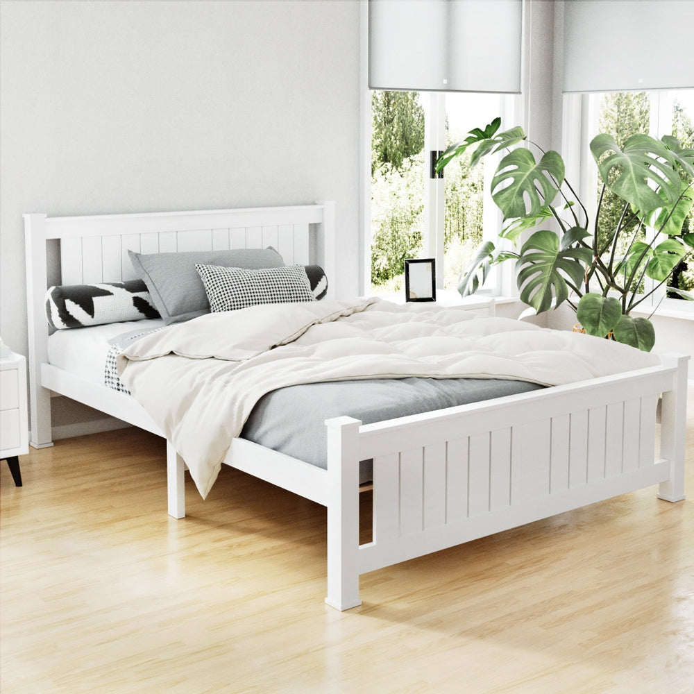 Double Size Wooden Bed Frame - White-Bed Frames-PEROZ Accessories