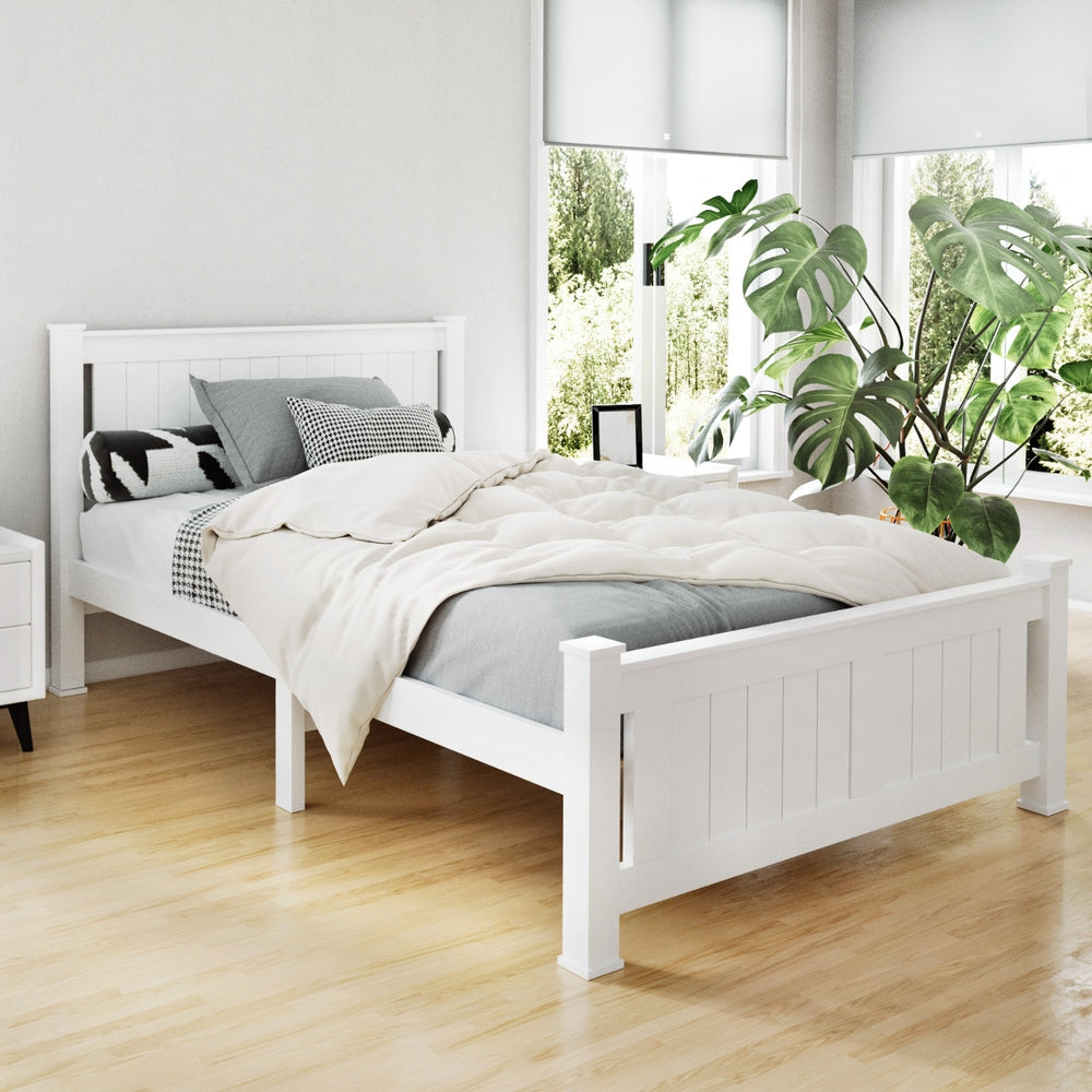 King Single Wooden Bed Frame - White-Bed Frames-PEROZ Accessories