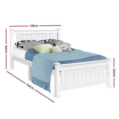 King Single Wooden Bed Frame - White-Bed Frames-PEROZ Accessories