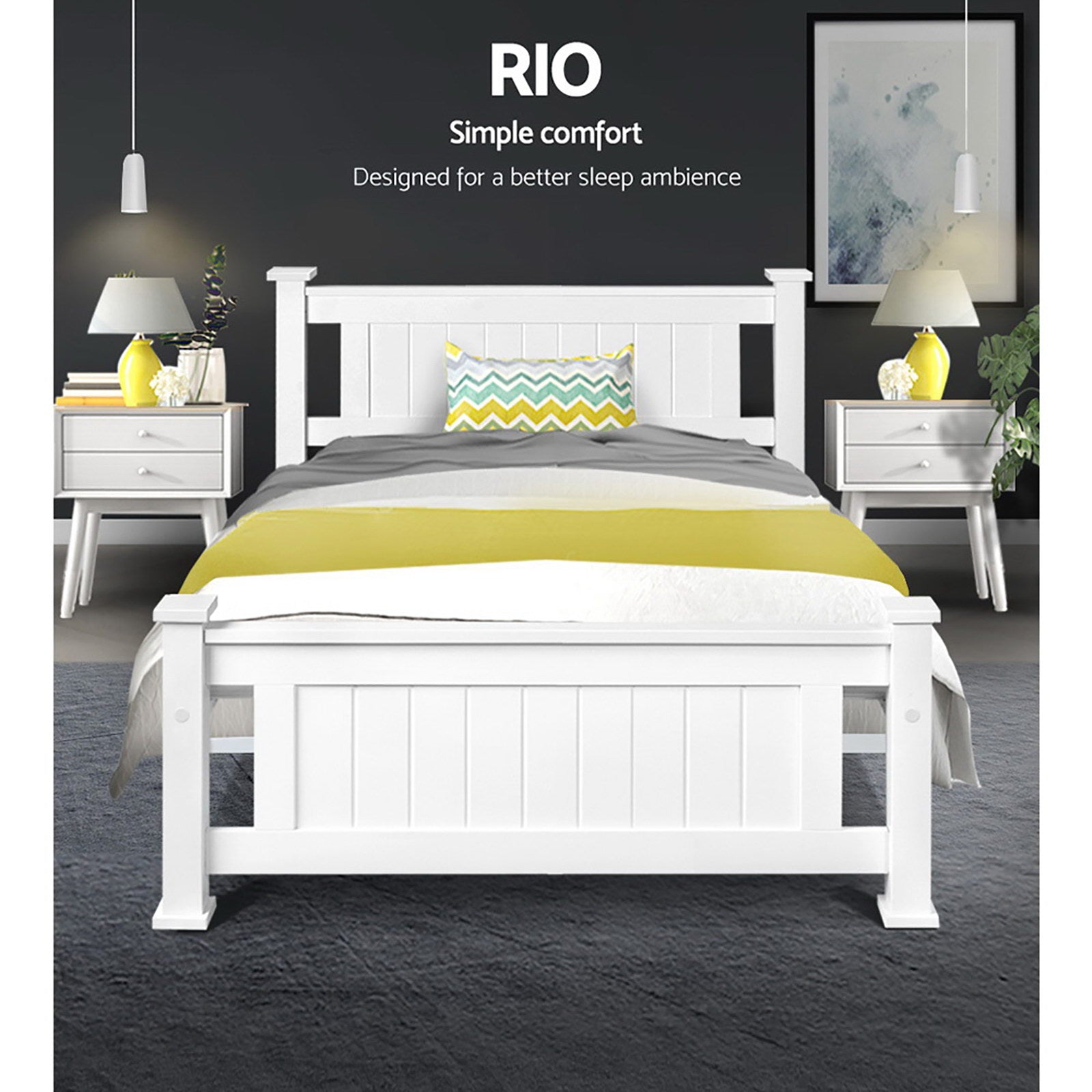 King Single Wooden Bed Frame - White-Bed Frames-PEROZ Accessories