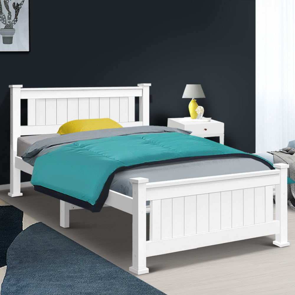 King Single Wooden Bed Frame - White-Bed Frames-PEROZ Accessories