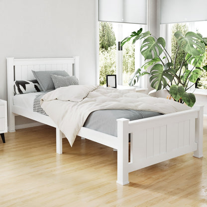 Single Size Wooden Bed Frame - White-Bed Frames-PEROZ Accessories