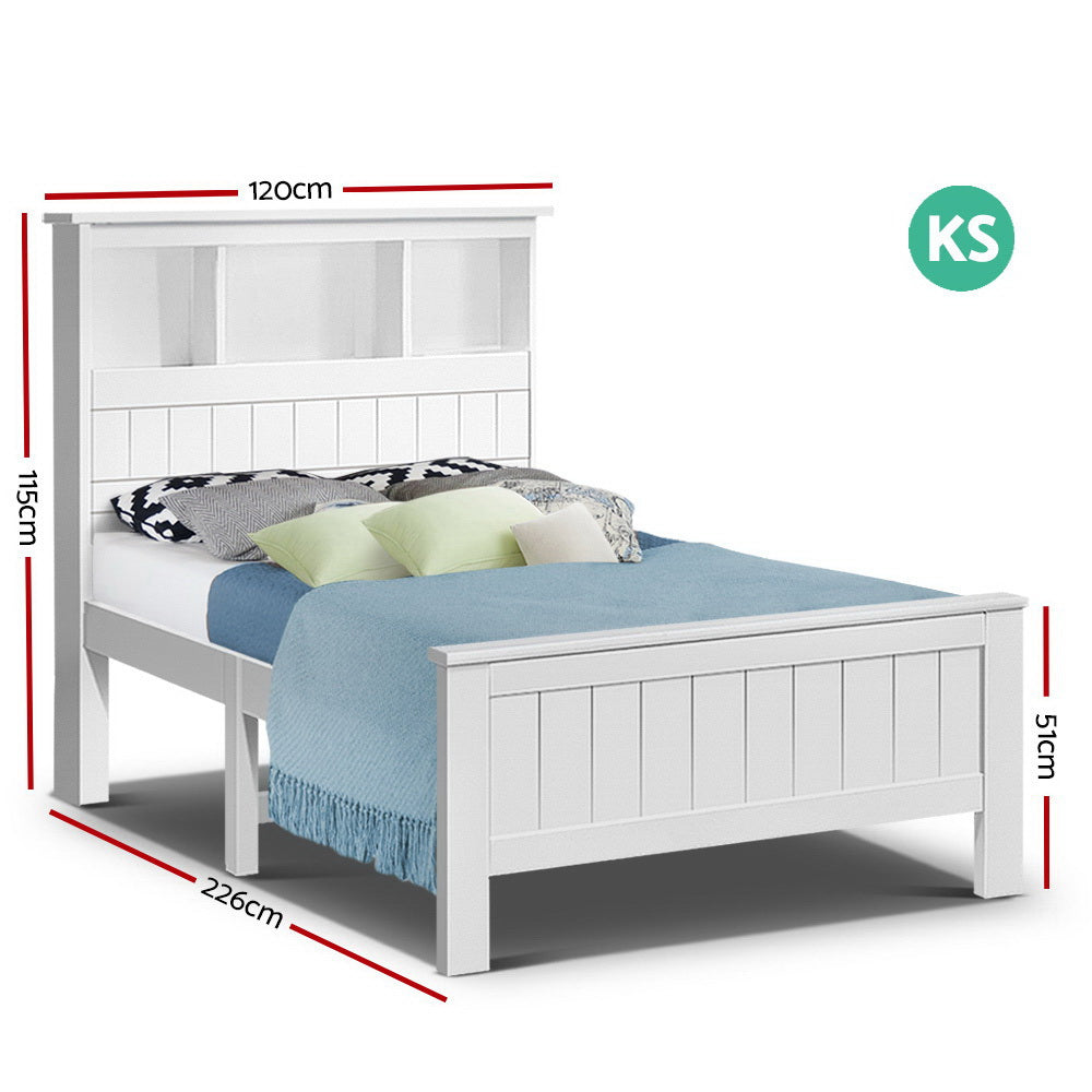 Artiss Bed Frame King Single Size Wooden with 3 Shelves Bed Head White-Bed Frames-PEROZ Accessories