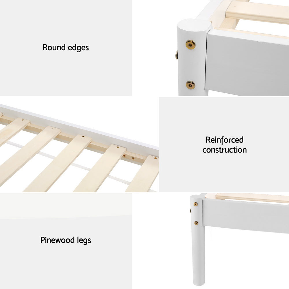 Artiss Bed Frame King Single Size Wooden White DALY-Furniture &gt; Bedroom-PEROZ Accessories