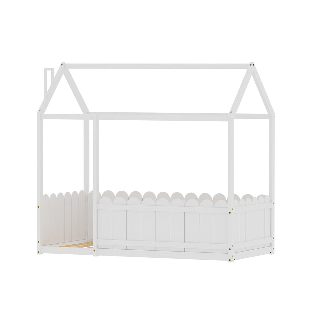 Artiss Bed Frame Wooden Kids House Single Frame White KORI-Furniture &gt; Bedroom-PEROZ Accessories