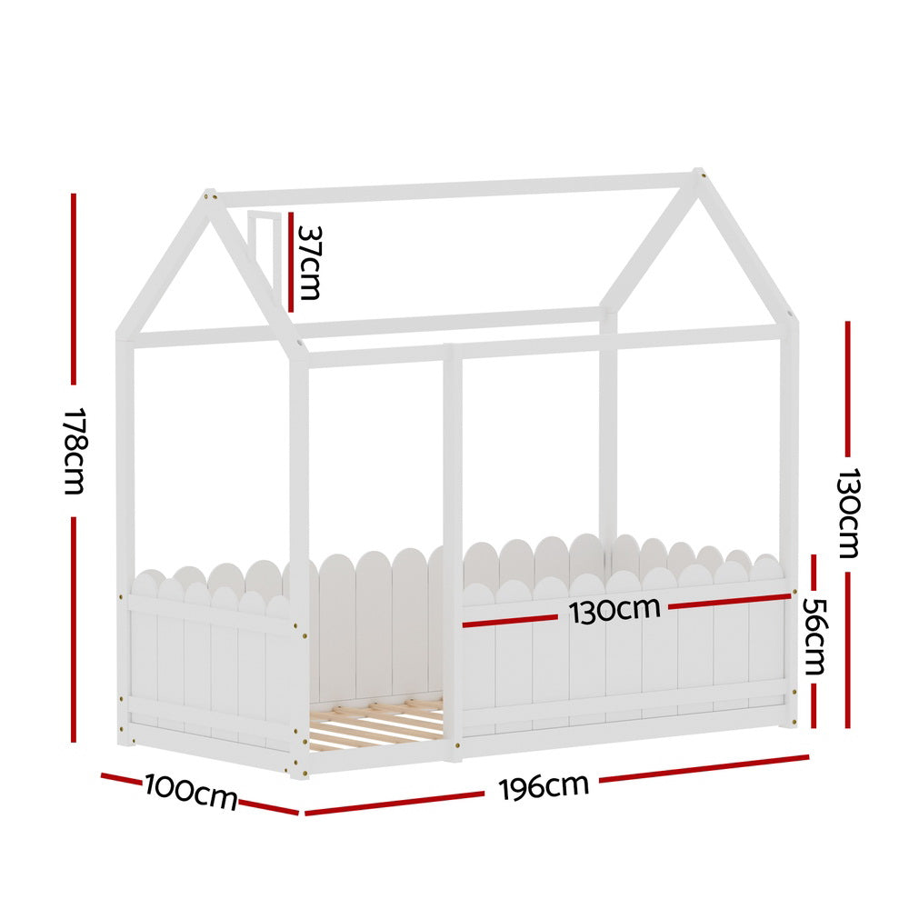 Artiss Bed Frame Wooden Kids House Single Frame White KORI-Furniture &gt; Bedroom-PEROZ Accessories