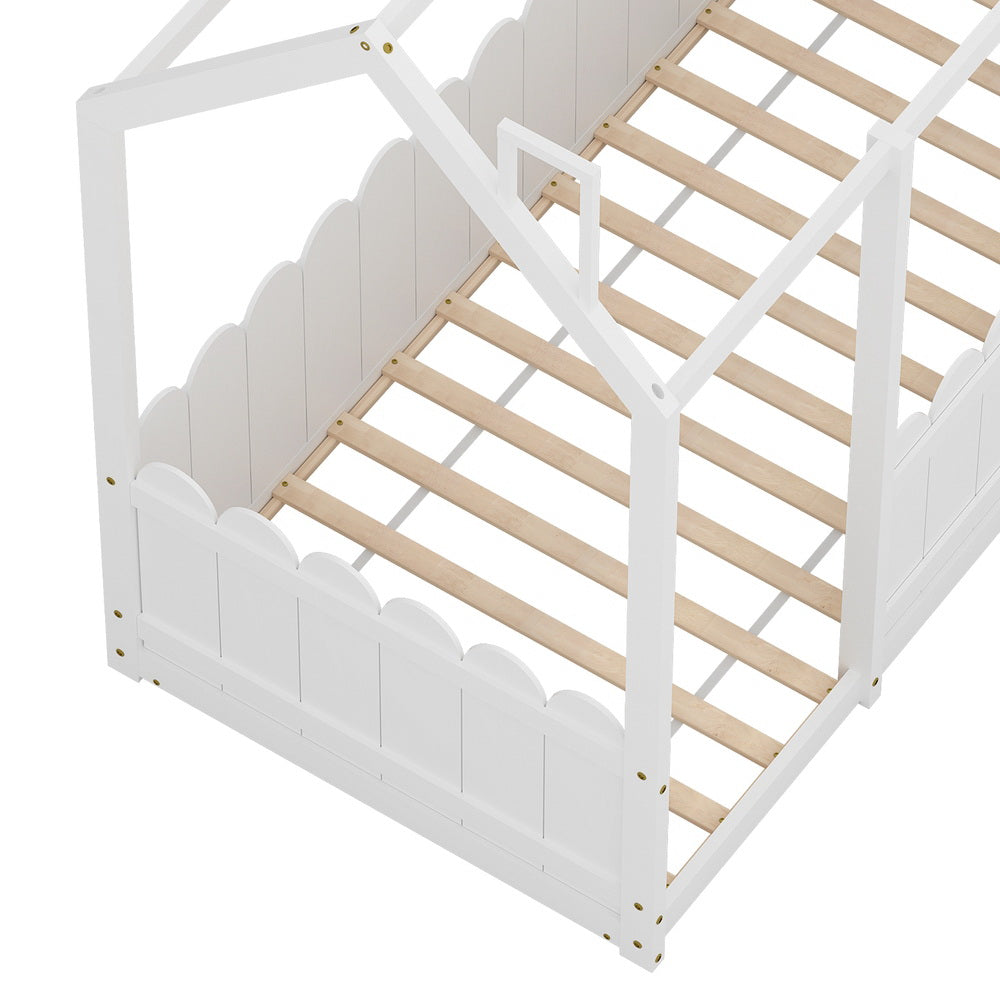 Artiss Bed Frame Wooden Kids House Single Frame White KORI-Furniture &gt; Bedroom-PEROZ Accessories