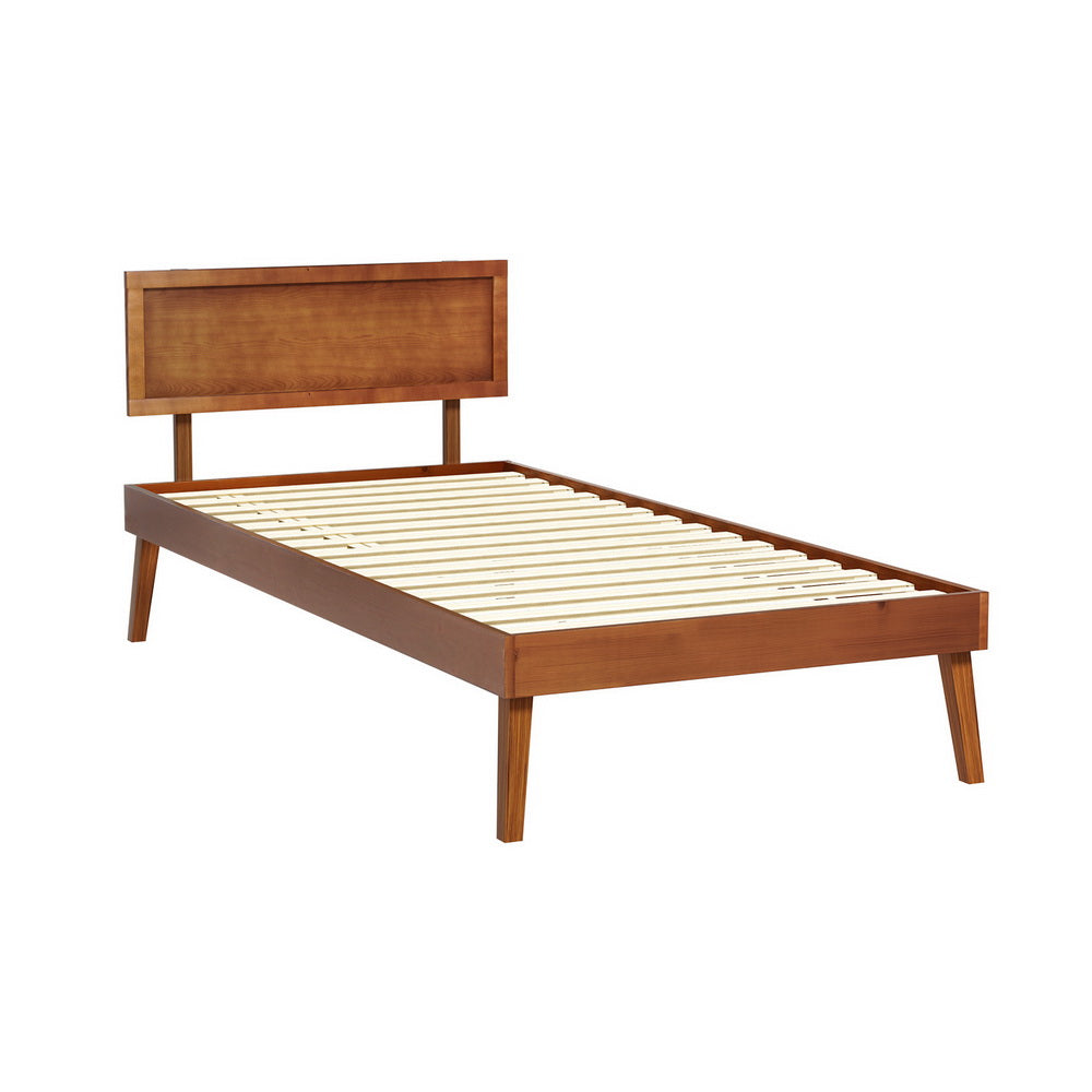 Artiss Bed Frame Single Size Wooden Bed Base Walnut SPLAY-Furniture &gt; Bedroom-PEROZ Accessories