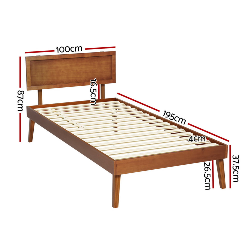 Artiss Bed Frame Single Size Wooden Bed Base Walnut SPLAY-Furniture &gt; Bedroom-PEROZ Accessories