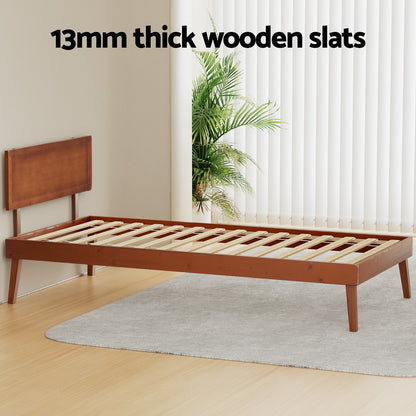 Artiss Bed Frame Single Size Wooden Bed Base Walnut SPLAY-Furniture &gt; Bedroom-PEROZ Accessories